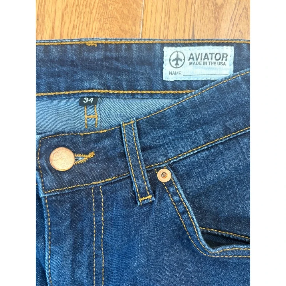 Aviator Mens Best Travel Jeans Dark Wash Straight Leg Indigo Made in USA 34x30